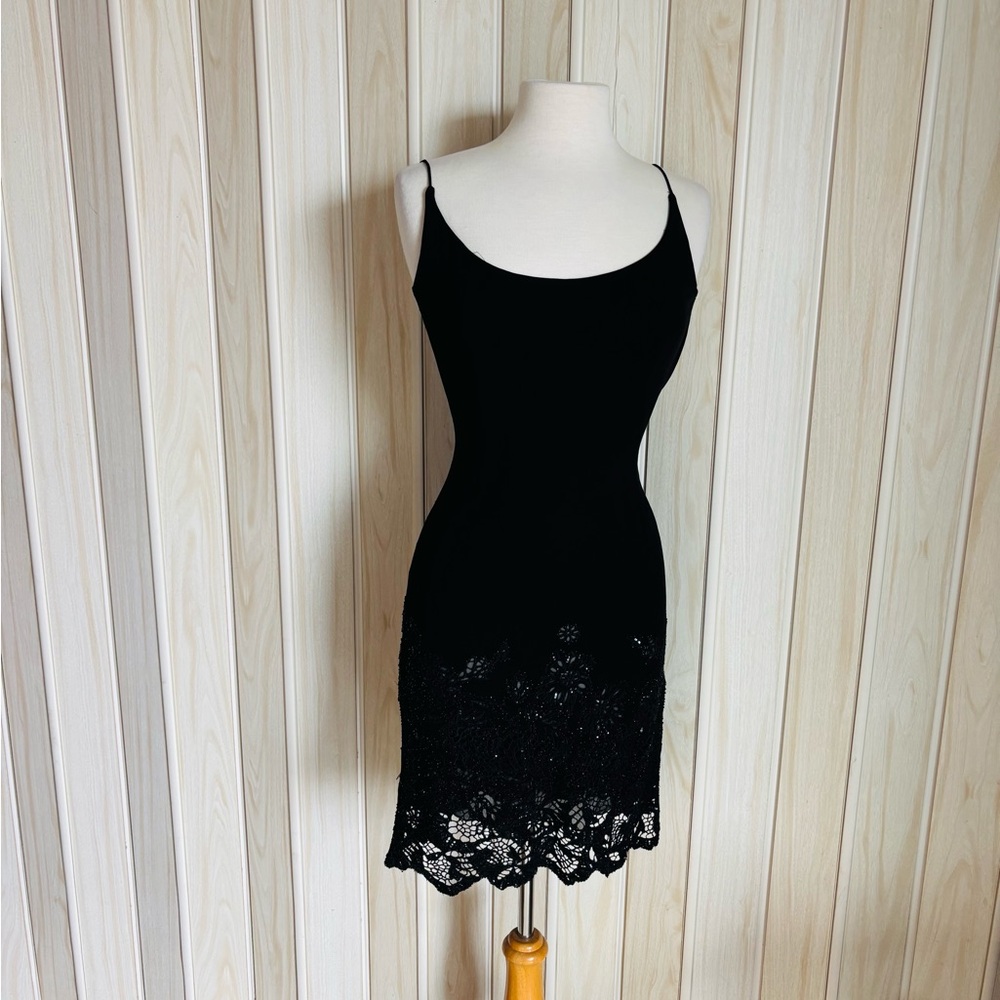 Badgley Mischka Black Lace Slip Dress